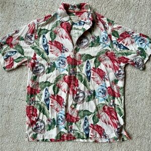 Tommy Bahama 100% Silk Floral Print Mens Hawaiian Camp Shirt Holiday
